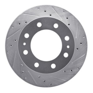 Cadillac DeVille Brake Rotor (1) - Front Right - R1 Concepts - Drilled & Slotted - Silver - `99-`20